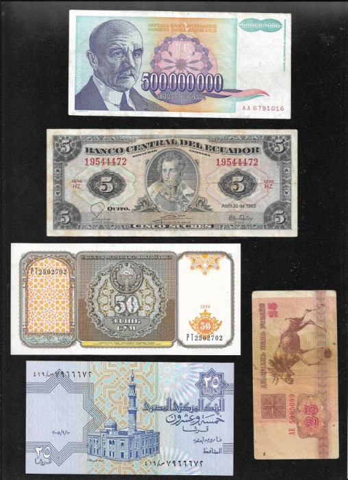 Set 5 bancnote de prin lume adunate (cele din imagini) #138
