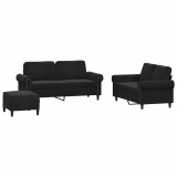 Cumpara ieftin Set de canapele cu perne, 3 piese, negru, catifea