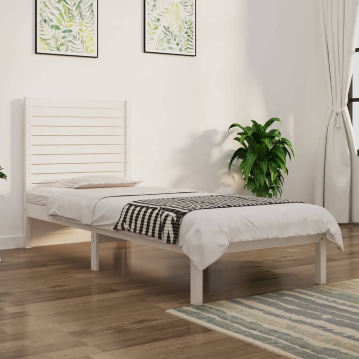 vidaXL Cadru de pat Small Single 2FT6, alb, 75x190 cm, lemn masiv
