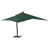 Umbrela in consola de gradina, stalp lemn, verde, 400x300 cm
