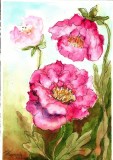 E100. Tablou original, Flori abstract, acuarela pe hartie, neinramat, 21x29cm, RavariuArt