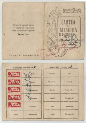 Romania, Carnet membru Uniunea Femeilor Democrate din Romania (II), Zalau, 1952 foto