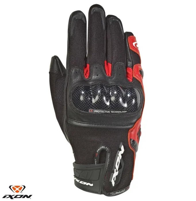 Manusi barbati pentru scuter - motocicleta Roadster vara piele/textil Ixon model RS Rise Air MS culoare: negru/rosu &ndash; degete tactile S (7/8)