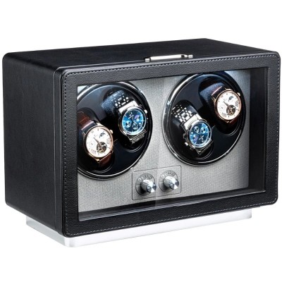 Cutie intors ceasuri automatice iUni, Retro Watch Winder 4, Piele ecologica, Negru foto