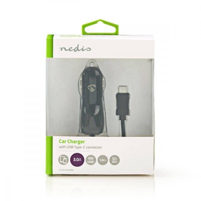 Incarcator auto bricheta cu USB Type C 3A 15W negru Nedis foto