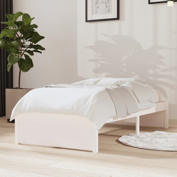 vidaXL Cadru de pat Small Single 2FT6, alb, 75x190 cm, lemn masiv