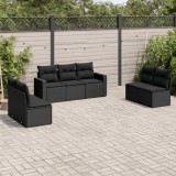 VidaXL Set canapele de grădină cu perne, 7 piese, negru, poliratan