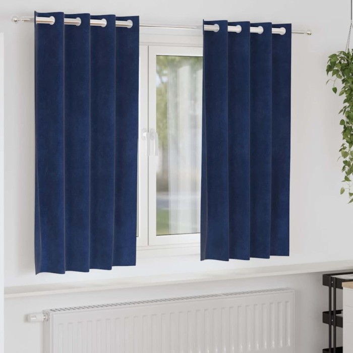 vidaXL Draperii opace cu ocheți, 2 buc., albastru &icirc;nchis, catifea