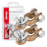 Set borne baterie auto din alama tip Motyl 600A, 2 bucati, pentru acumulator 12V, borne plus si minus, dimensiune reglabila cu suruburi, AMiO