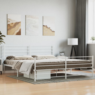 vidaXL Cadru de pat metalic cu tăblie de cap/picioare, alb, 180x200 cm foto