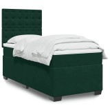 vidaXL Pat continental cu saltea, verde &icirc;nchis, 80x200 cm, catifea 3290777