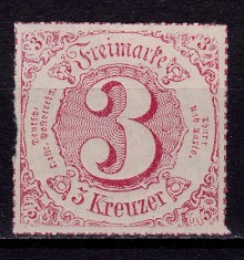 ✅ (S45) Germania veche - Thurn und Taxis 1866 &quot;Cifra &quot; , 3 Kr Michel nr. 52 , nestampilat/negumat