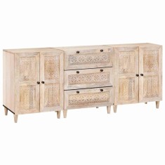 vidaXL Bufet 3 pcs Alb 60 x 33 x 75 cm Lemn masiv de mango