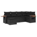 Set mobilier de gradina cu perne, 6 piese, negru, poliratan