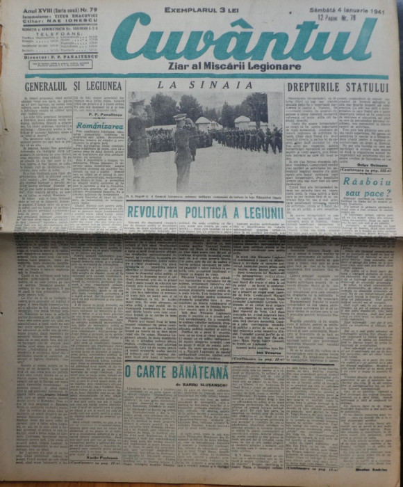 Cuvantul , ziar al miscarii legionare , 4 ianuarie 1941 , nr. 79