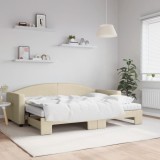 Cumpara ieftin Pat de zi cu extensie și saltele, crem, 80x200 cm, textil