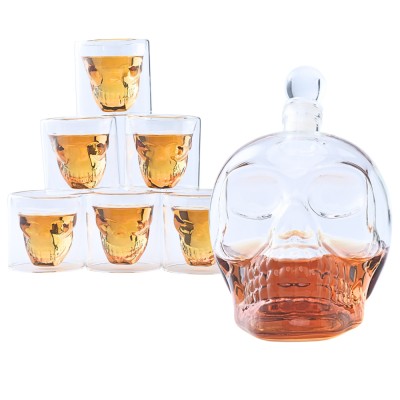 Set decantor, design Craniu, 6 pahare in forma de craniu, 75ml, accesorii incluse, palnie, dop, 1000 ml foto