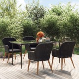 VidaXL Set masă pentru grădină, 5 piese, cu perne, negru