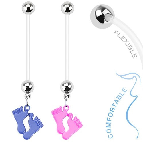 Piercing bioflex pentru buric - tălpi de bebeluș drăguțe colorate - Culoare Piercing: Albastru