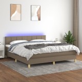 Pat cu arcuri, saltea si LED, gri taupe, 160x200 cm, textil GartenMobel Dekor, vidaXL