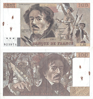 1981, 100 francs (P-154b.3) - Franța foto