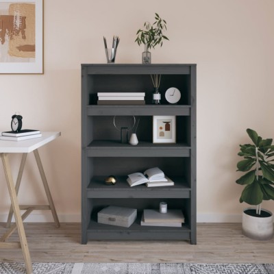 vidaXL Bibliotecă, gri, 80x35x126 cm, lemn masiv de pin foto