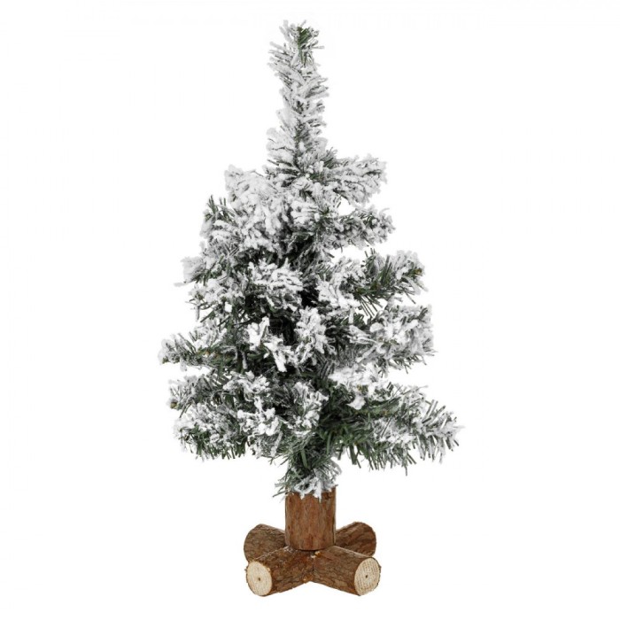 Brad Artificial de Crăciun, 50 de Ramuri, Zăpadă Artificială, Bază Lemn, 40 cm