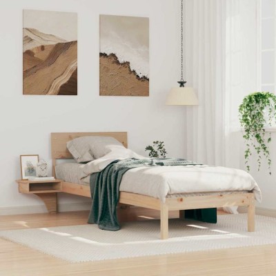 vidaXL Cadru de pat cu mese laterale Maro Lemn masiv de pin 873472 foto