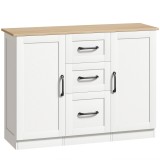 HOMCOM Bufet de bucătărie cu 3 sertare și 2 uși, &icirc;nchidere amortizată, pentru dining, hol și living, 110x35x80,4 cm, alb | Aosom Romania