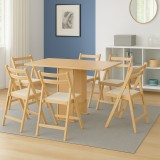 Set masa plianta Practic, bucatarie si living, Pal Melaminat, insertii lemn masiv, colturi rotunjite, 120x74x75 cm si 6 scaune pliante, tapitate, piel