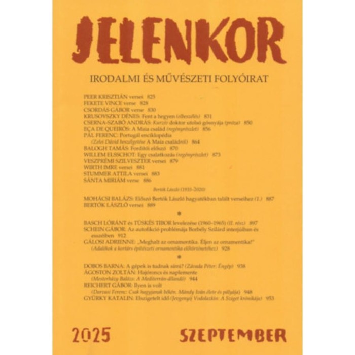 Jelenkor - Irodalmi &eacute;s műv&eacute;szeti foly&oacute;irat - 2025. szeptember