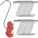 Set 30 Carlige Afumatoare Carne Inox 17cm IdeallStore&reg; Macelarie, Argintiu, Durabile, Grosime 8mm
