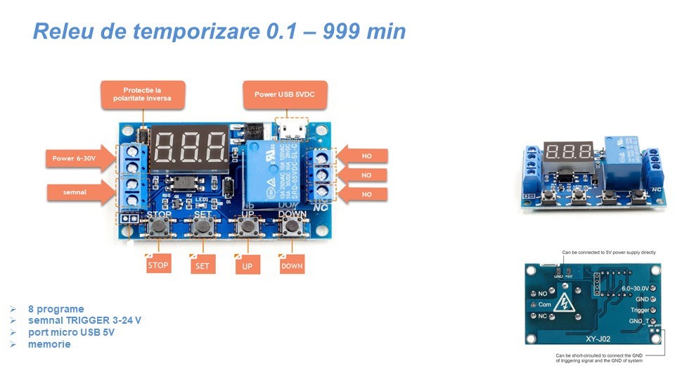 Releu temporizare temporizator timer 12V 24V microUSB 0.1-999min | Okazii.ro