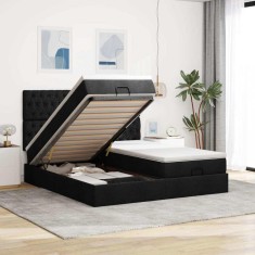 vidaXL Cadru de pat otoman cu saltele, material negru 160x200cm 3314557