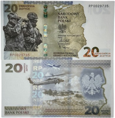 POLONIA 20 ZLOTI 2022 , UNC , P- 196 a , Protection of the Polish Eastern Border foto