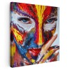 Tablou portret femeie pictata pe fata, multicolor 1298 Tablou canvas pe panza CU RAMA 80x80 cm