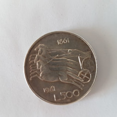 Italia 500 Lire 1861-1961 Argint are 11 gr,aniversara,impecabila