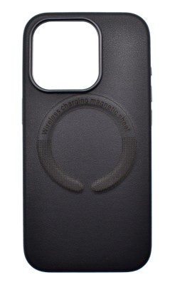 Husa din piele ecologica compatibila MagSafe pentru Apple iPhone 15 Pro Max Negru foto