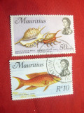 2 Timbre Fauna Acvatica -Mauritius 1969 , 50C si 10 Rupii ,stampilate, Stampilat