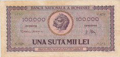 ROMANIA 100000 LEI IANUARIE 1947 VF+ foto