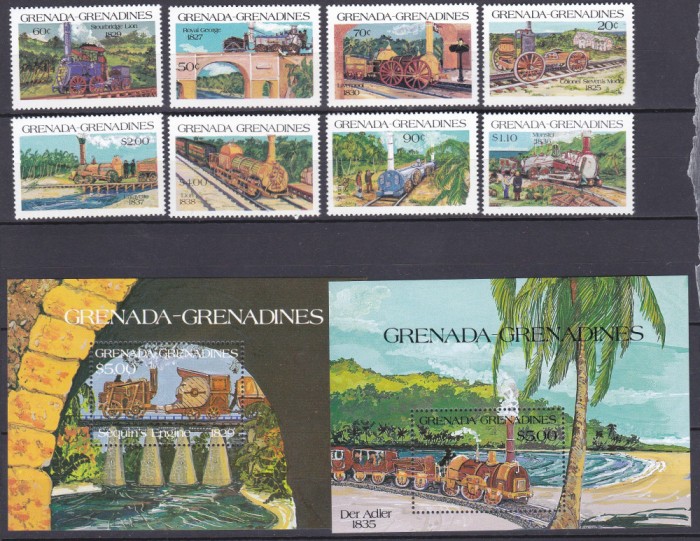 DB1 Grenada Grenadines 1984 Locomotive 8 v. + 2 x SS MNH