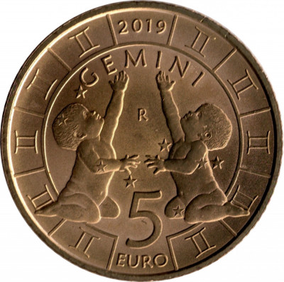 San Marino 5 Euro 2019 - (Zodia Gemeni) 26.95 mm, SM1, KM-583 UNC !!! foto