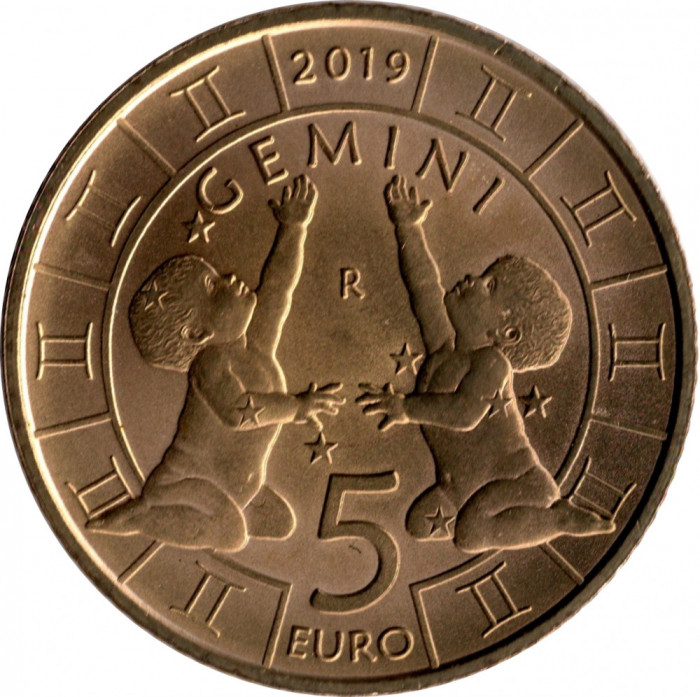 San Marino 5 Euro 2019 - (Zodia Gemeni) 26.95 mm, SM1, KM-583 UNC !!!