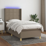 Gossi pat cu arcuri, saltea si led, gri taupe, 90x200 cm, textil