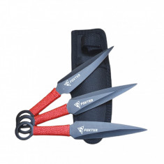 Set 3 cutite pentru aruncat Foxter, 17 cm, husa, rosu/negru