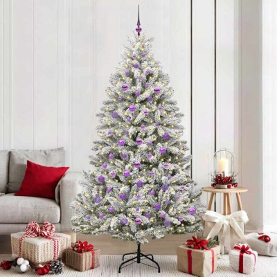 vidaXL Brad de Crăciun artificial Verde și alb 210 cm PVC și Metal 3395763 foto
