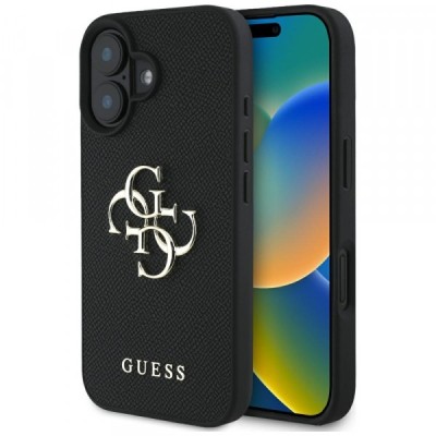 Husa pentru Apple iPhone 16, Guess, Grained Big 4G Logo Small Classic Logo, Neagra foto