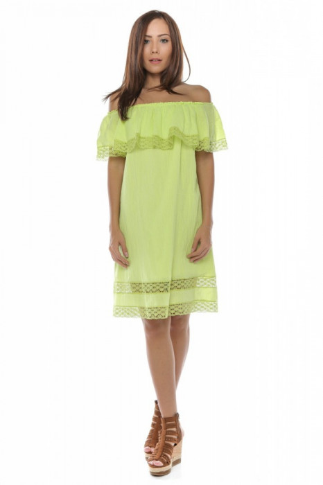 Rochie scurta verde din panza topita Alba