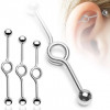 Piercing pentru urechi din oțel inoxidabil - bară dreaptă cu buclă, capăt cu bilă - Dimensiune: 1.6 mm x 38 mm x 5 mm