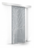 Usa culisanta Boss &reg; model Tree alb 90x215 cm, sticla gri 8 mm, glisanta in ambele directii, Modern Glass Art
